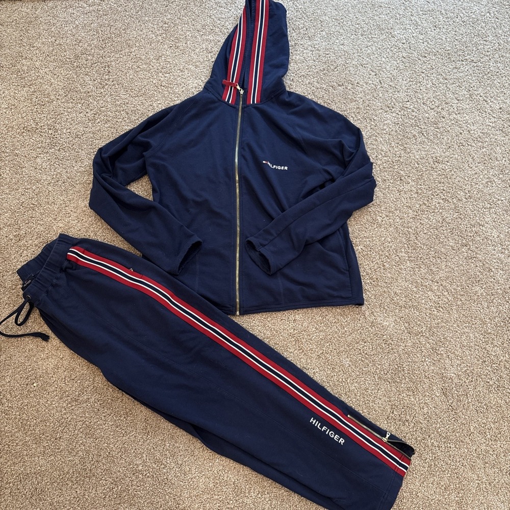 Vtg Y2K Tommy Hilfiger 2-Piece Sweat Suit Large Top/Med Bottom Cotton Blend READ